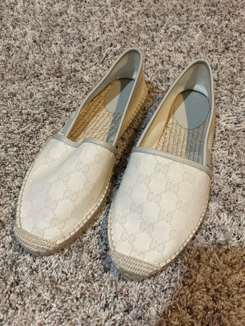 Gucci Ivory Monogram Espadrille Flats